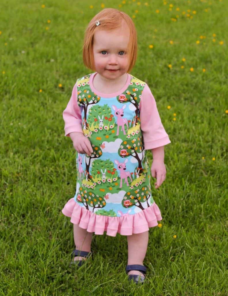 Girls easy dress sewing pattern with sleeve variations.