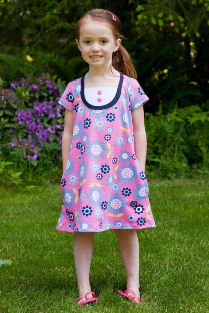 Girls easy dress sewing pattern with sleeve variations.