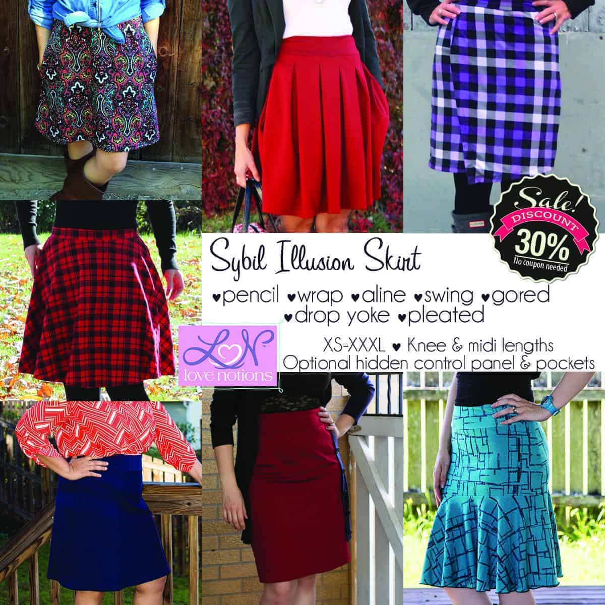 Sybil Illusion Skirt Collection XS-XXXL - Love Notions Sewing Patterns
