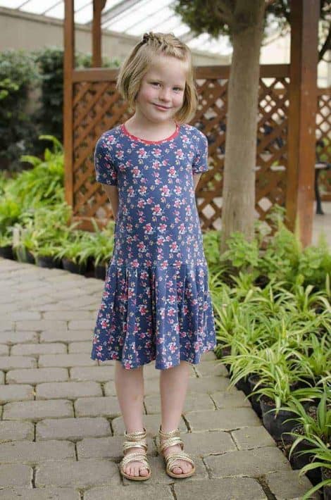 Girls knit dress sewing pattern by Love Notions.