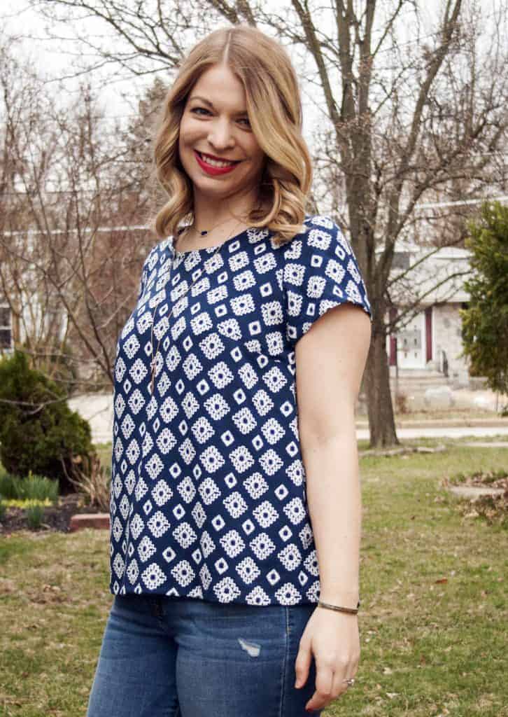 Easy woven blouse sewing pattern by Love Notions.