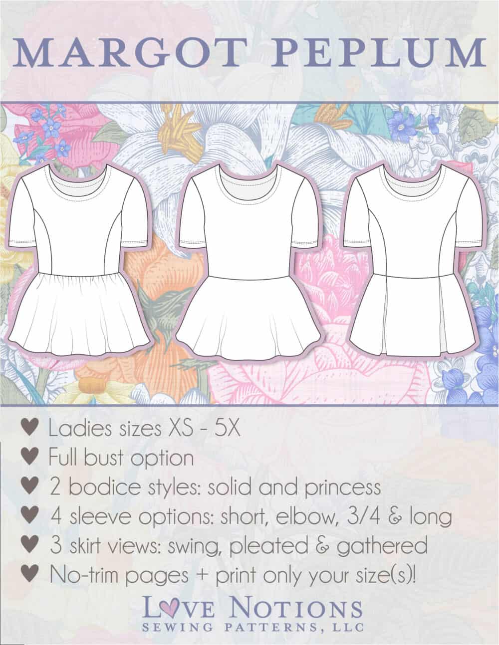 Princess seamed peplum pattern for sewing Love Notions.